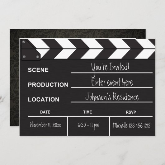 Black and White Movie Clapboard "blank" uitnodigt Kaart (Voorkant / Achterkant)