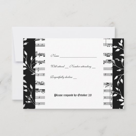 Black and White Mozart Music Rsvp met envelop (Voorkant)