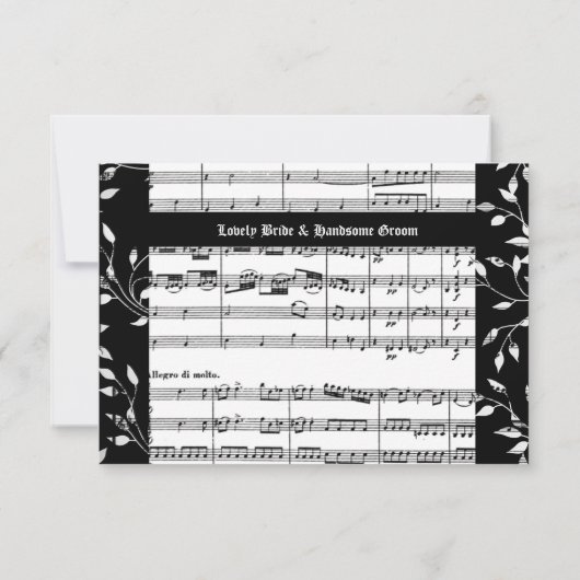 Black and White Mozart Music Rsvp met envelop (Achterkant)