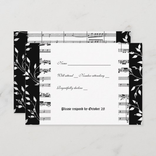 Black and White Mozart Music Rsvp met envelop (Voorkant / Achterkant)