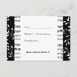 Black and White Mozart Music Rsvp met envelop Kaartje
