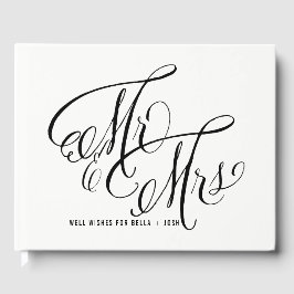 Black and White Mr. en Mrs Elegant Script Wedding Gastenboek