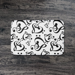 Black and White Music Note Clef Hearts Pattern Badmat