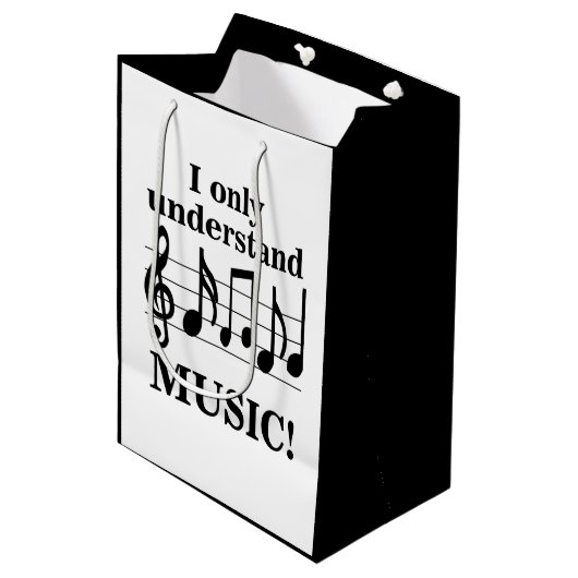 Black and White Music Notes Musician Party Medium Cadeauzakje (Voorkant Gekanteld)