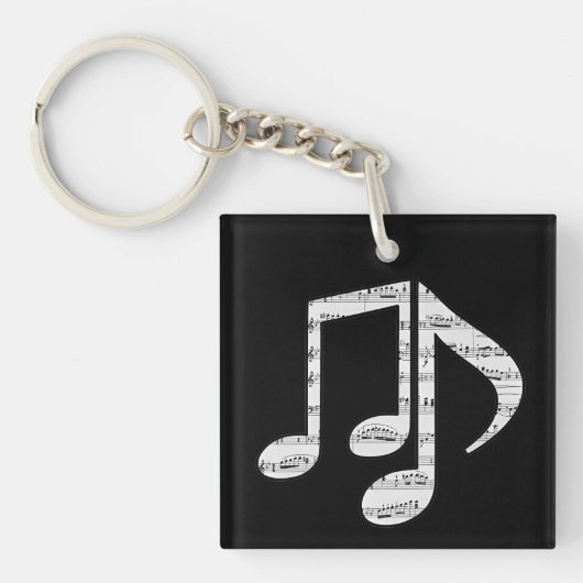 Black and White Music Notes Sleutelhanger (Voorkant)