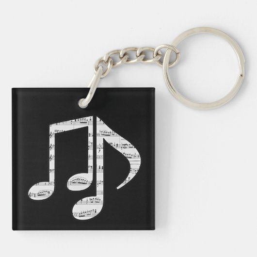 Black and White Music Notes Sleutelhanger (Achterkant)