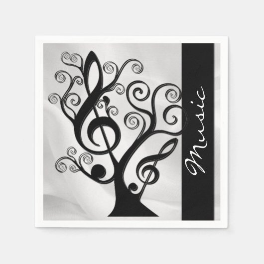 Black and White Music Treble Clef Tree Napkins 2 Servet (Voorkant)