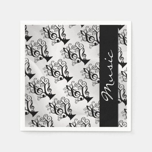 Black and White Music Treble Clef Tree Napkins Servetten (Voorkant)