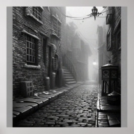 Black and White Mystery old Street in een oude sta Poster