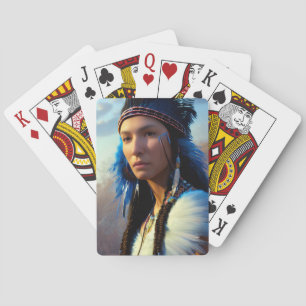 Black and White Native American Warrior Princess Pokerkaarten