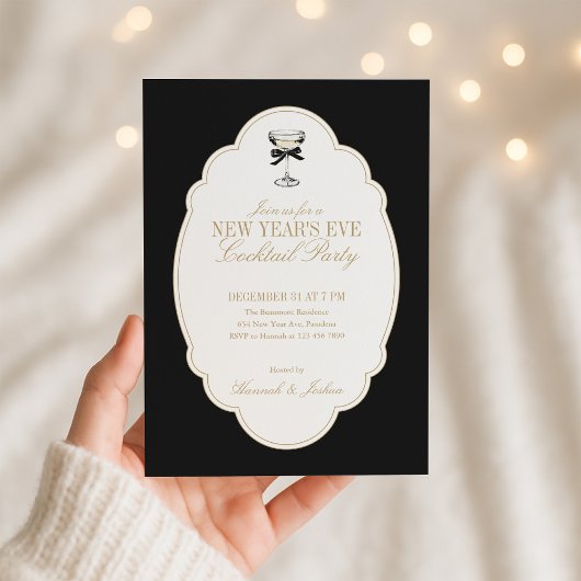 Black and White New Year's Eve Party Invitation Kaart