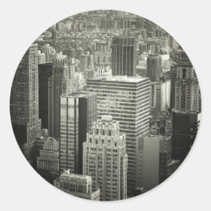 Black and White New York City Skyline Ronde Sticker