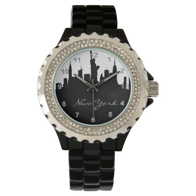 Black and White New York Skyline Horloge (Voorkant)