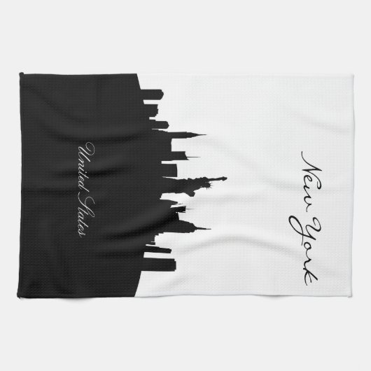 Black and White New York Skyline Theedoek (Horizontaal)