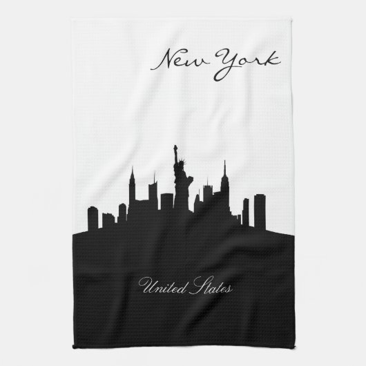 Black and White New York Skyline Theedoek (Verticaal)