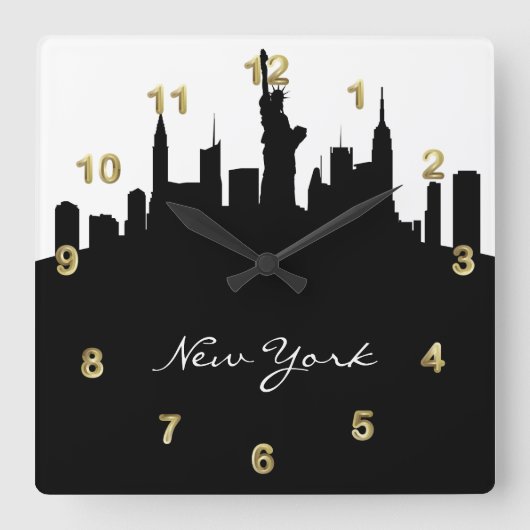 Black and White New York Skyline Vierkante Klok (Voorkant)