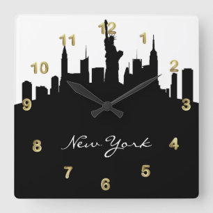 Black and White New York Skyline Vierkante Klok