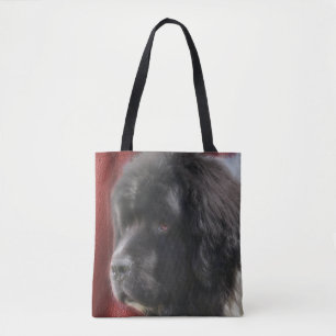 Black and White Newfoundland Dog Face Tote Bag