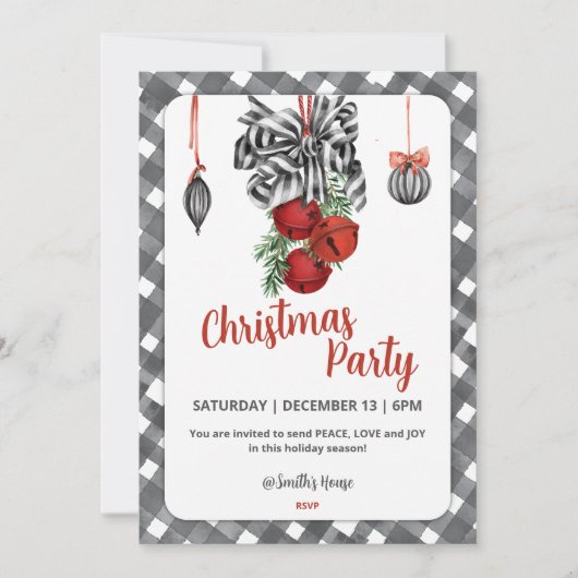 Black and White Noël Christmas Invitation Kaart (Voorkant)