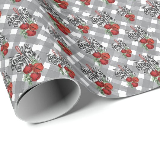 Black and White Noël Red Bells Cadeaupapier (Rol Hoek)