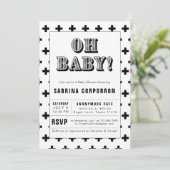 Black and White Oh Baby Invitation Kaart (Staand voorkant)