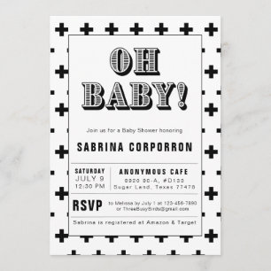 Black and White Oh Baby Invitation Kaart