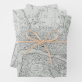 Black and White Old London City Map Inpakpapier Vel (In situ)