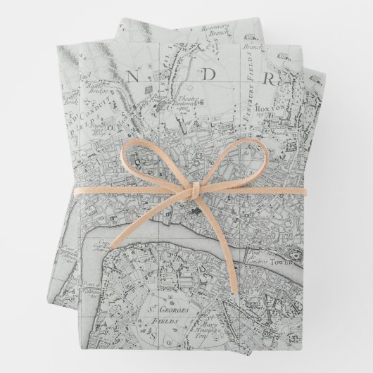 Black and White Old London City Map Inpakpapier Vel (In situ)