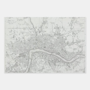 Black and White Old London City Map Inpakpapier Vel