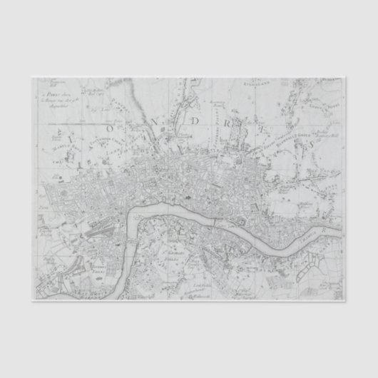 Black and White Old London City Map Tissuepapier (Voorkant)