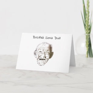 Black and white old man with Irish happy birthday Kaart