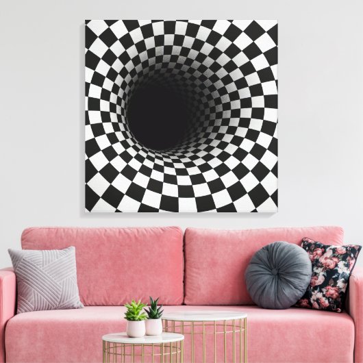 Black and White Optical Illusion Tunnel Canvas Afdruk (Insitu (Woonkamer))