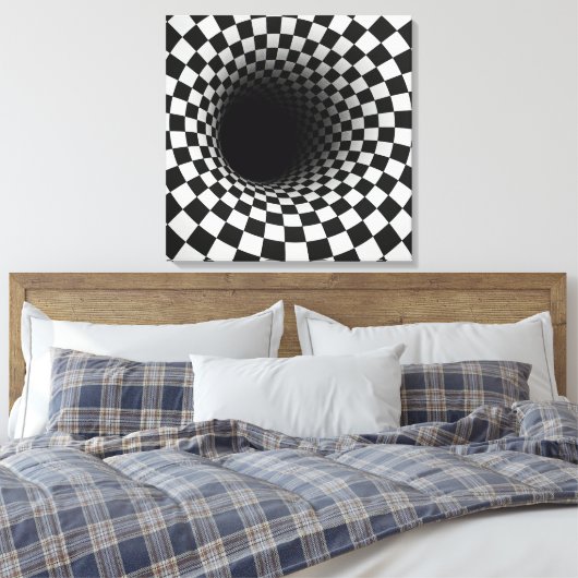 Black and White Optical Illusion Tunnel Canvas Afdruk (Insitu (Slaapkamer))