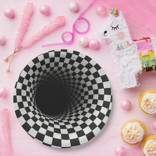 Black and White Optical Illusion Tunnel Papieren Bordje (Feest)