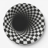 Black and White Optical Illusion Tunnel Papieren Bordje (Voorkant)
