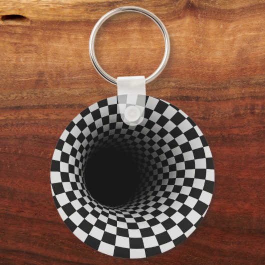 Black and White Optical Illusion Tunnel Sleutelhanger (Voorkant)