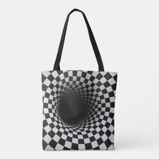 Black and White Optical Illusion Tunnel Tote Bag (Achterkant)