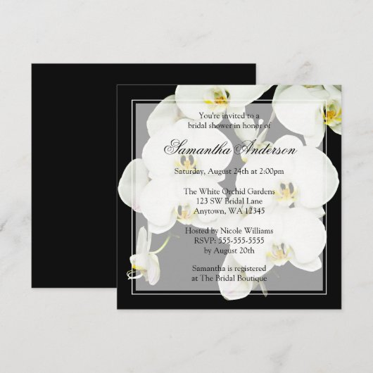 Black and White Orchid Bridal Shower-uitnodigingen Kaart (Voorkant / Achterkant)