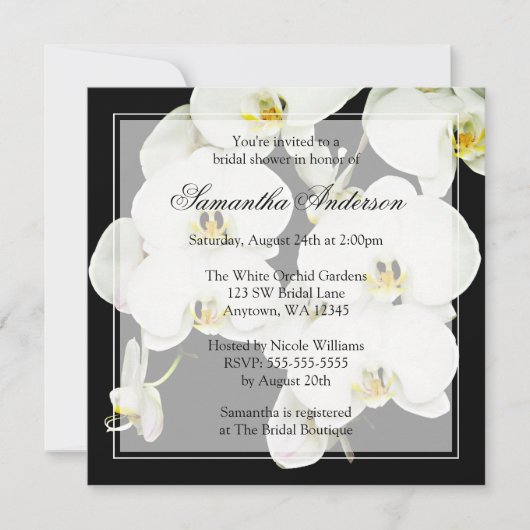 Black and White Orchid Bridal Shower-uitnodigingen Kaart (Voorkant)