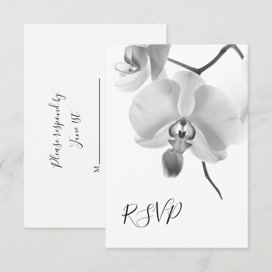 Black and White Orchids Wedding RSVP Response Kaar (Voorkant / Achterkant)