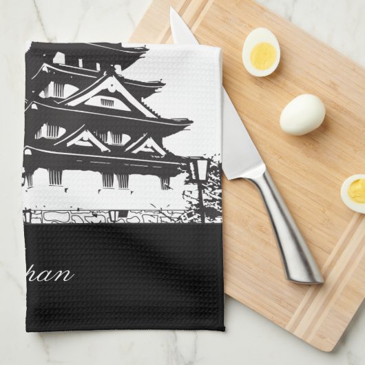 Black and White Osaka, Japan Theedoek (Quarter Fold)