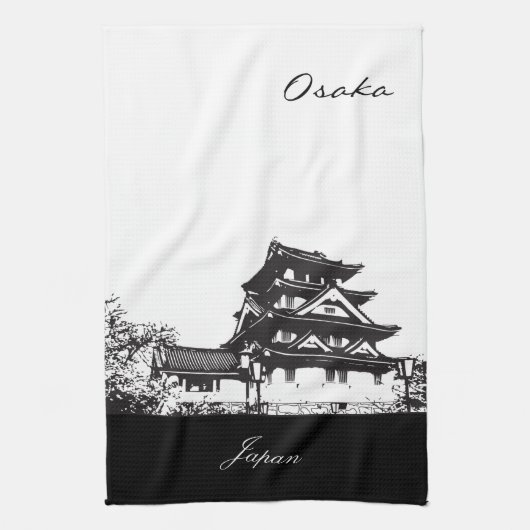 Black and White Osaka, Japan Theedoek (Verticaal)