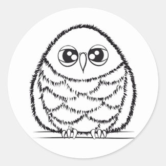 Black and White Owl Illustration Ronde Sticker