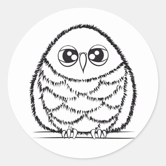 Black and White Owl Illustration Ronde Sticker (Voorkant)