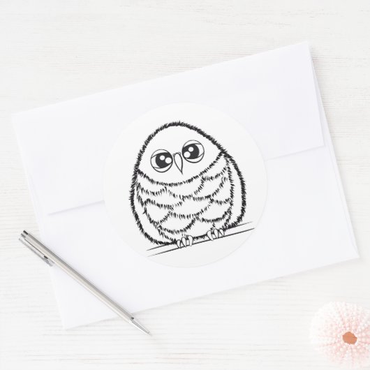 Black and White Owl Illustration Ronde Sticker (Envelop)