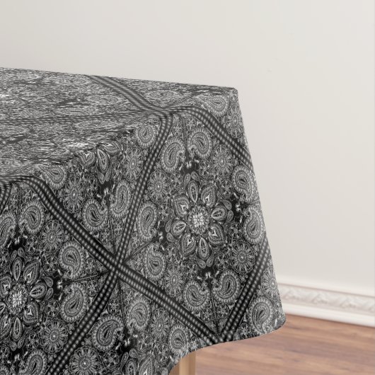 Black and White Paisley Bandana Boho Print Tafelkleed (Voorbeeld)