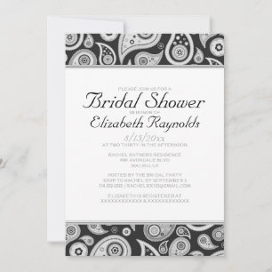 Black and White Paisley Bridal Shower-uitnodiginge Kaart