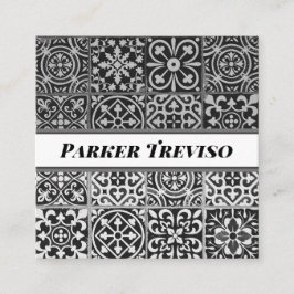 Black and White Paisley Patterned Tile Vierkante Visitekaartje