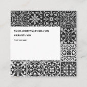 Black and White Paisley Patterned Tile Vierkante Visitekaartje (Achterkant)