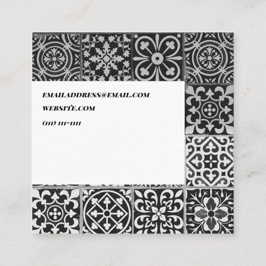 Black and White Paisley Patterned Tile Vierkante Visitekaartje (Achterkant)